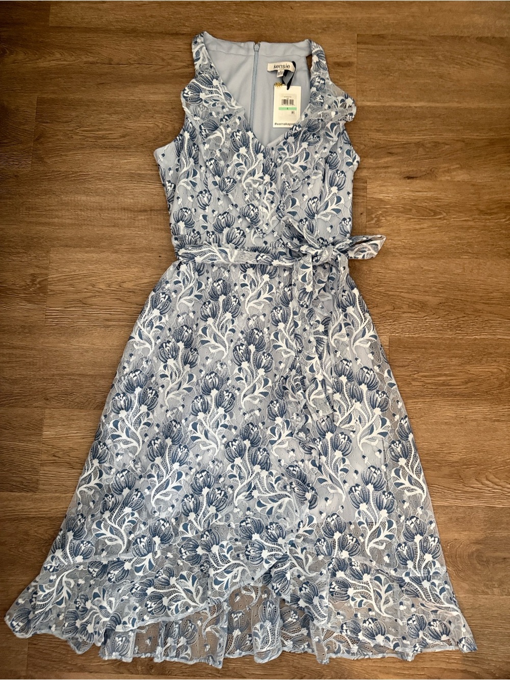 Kenzie Light Blue Floral Lace V-Neck Women’s Dress
